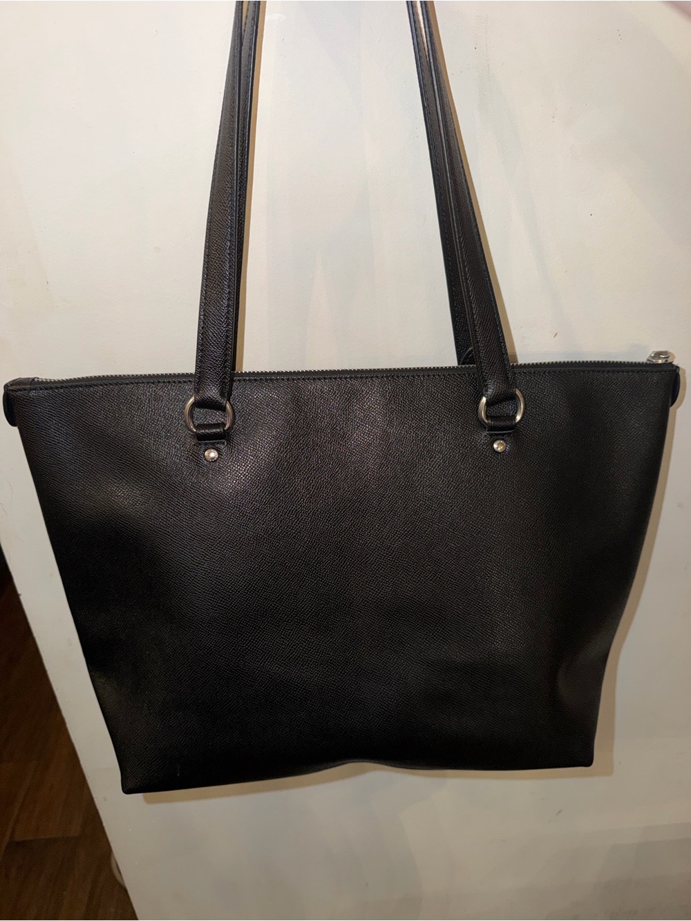 Coach Black Pebbled Leather Zip-Top Large Tote with Front Pocket - Picture 2 of 2
